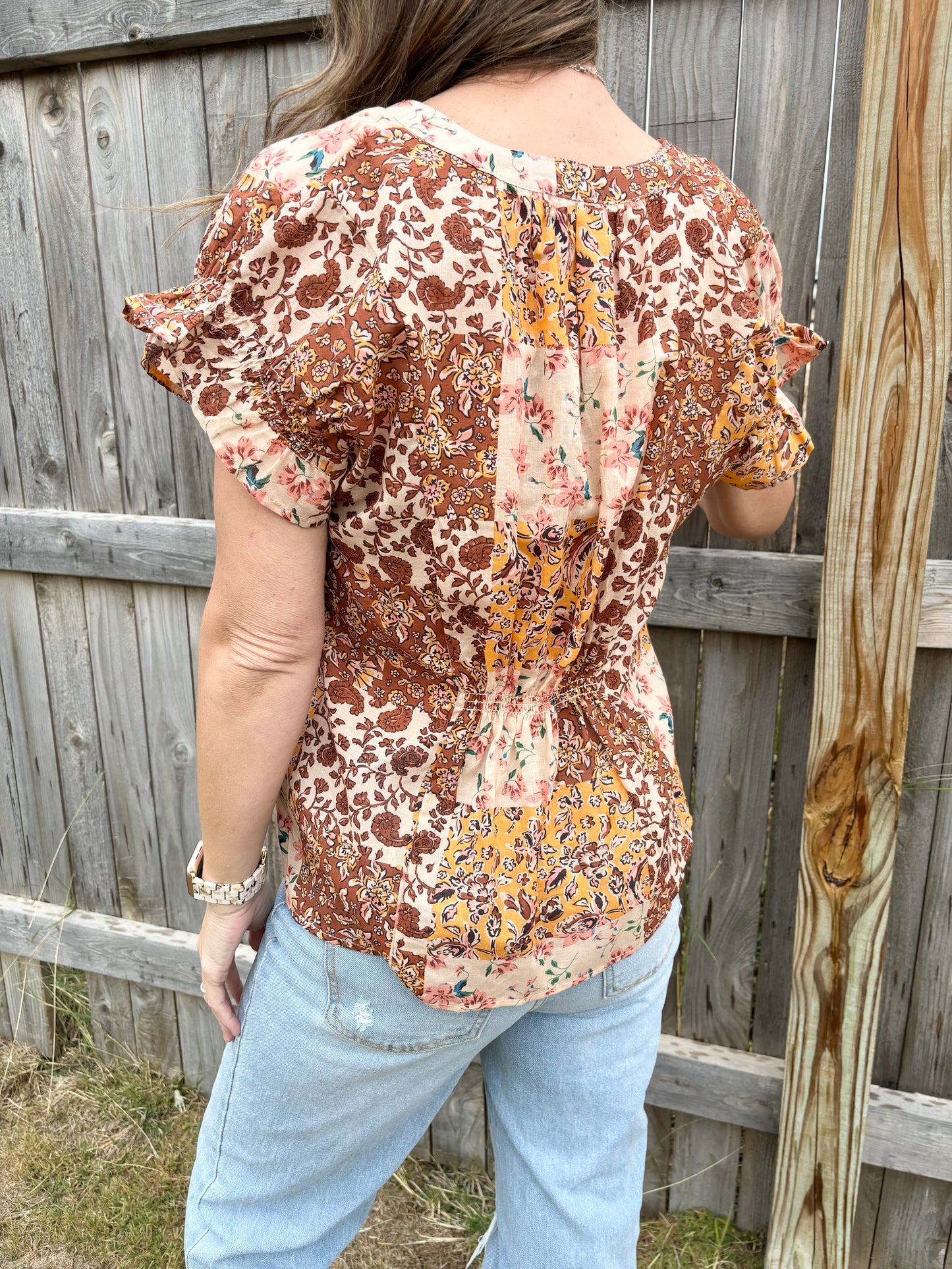 Smocked Flutter Sleeve Blouse